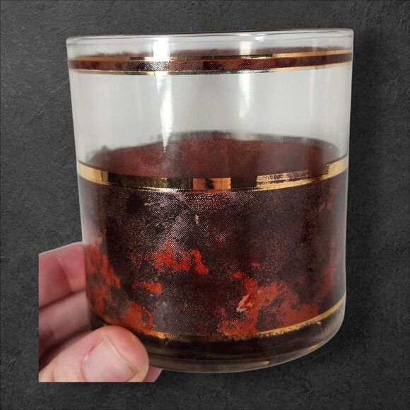 Vintage Culver Lowball Glasses Set of 4 Tortoiseshell 22K Gold Brazilian Brown - Picture 5 of 10